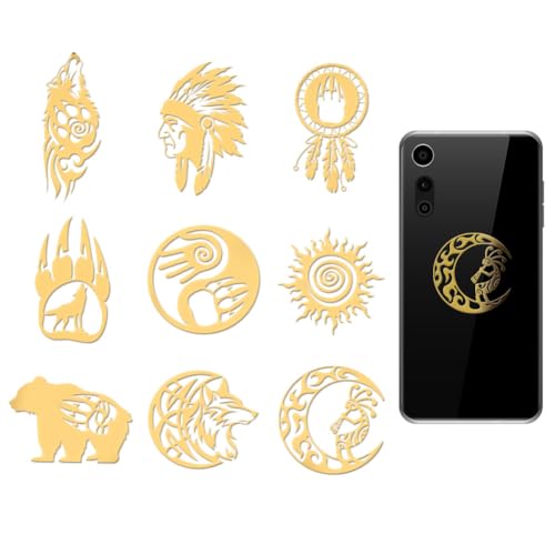 OLYCRAFT 9 Stück 4x4cm Goldene Metallaufkleber Indianerstamm Metallaufkleber Indianer Selbstklebende Aufkleber Stammesthema Epoxidaufkleber Für DIY Sammelalben Epoxidharz Dekoration von OLYCRAFT