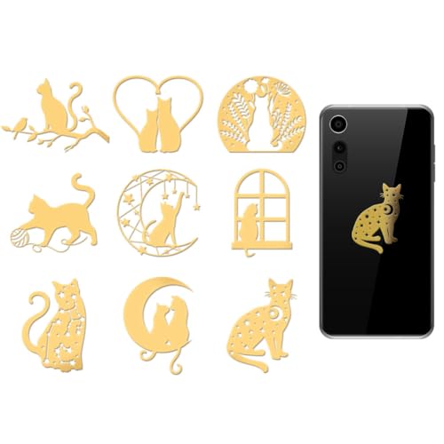 OLYCRAFT 9 Stück 4x4cm Goldene Metallaufkleber Mond Metallaufkleber Katze Selbstklebende Aufkleber Tier Epoxidaufkleber Für DIY Sammelalben Epoxidharz Dekoration von OLYCRAFT