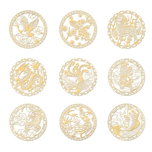 OLYCRAFT 9 Stück 4x4cm Goldene Metallaufkleber Orientalische Tieraufkleber Selbstklebende Drachen Phönix Koi Aufkleber Goldene Epoxidaufkleber Für DIY Sammelalben Epoxidharz Wasserflaschendekor von OLYCRAFT