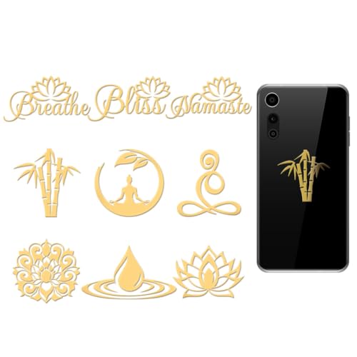 OLYCRAFT 9 Stück 4x4cm Goldene Metallaufkleber Zen Metallaufkleber Yoga Selbstklebende Aufkleber Yoga Thema Epoxidaufkleber Für DIY Sammelalben Epoxidharz Dekoration von OLYCRAFT