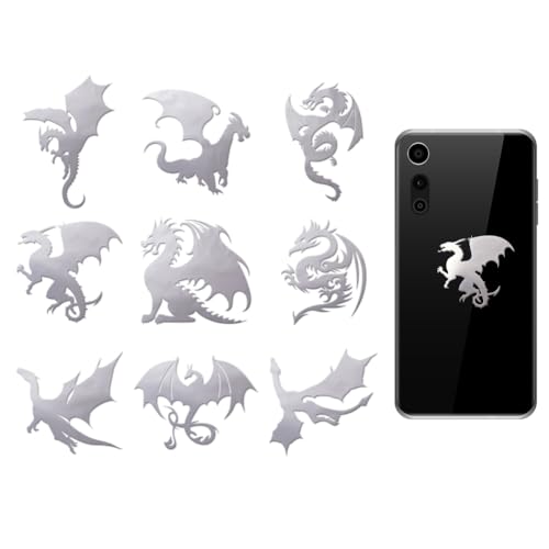OLYCRAFT 9 Stück 4x4cm Große Aufkleber Mit Drachenmuster Silberner Drache Metallaufkleber Selbstklebende Dekorative Aufkleber Scrapbook Rand Metallaufkleber Gemusterte Aufkleber Für DIY Harzhandwerk von OLYCRAFT
