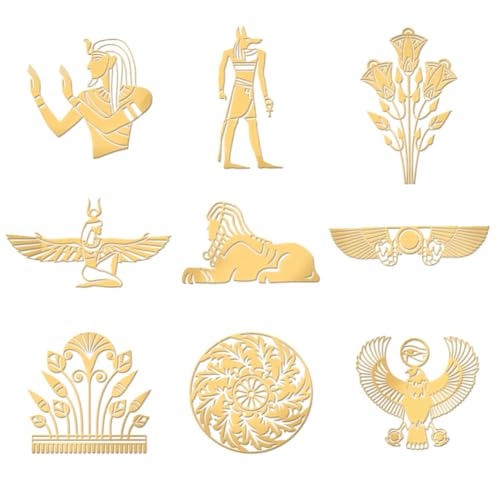 OLYCRAFT 9 Stück 4x4cm Große Sphinx Metallaufkleber Adler Göttin Der Gerechtigkeit Selbstklebende Goldene Aufkleber Ägypten Metall Goldaufkleber Für Sammelalben DIY Kunstharz Wasserflasche Dekor von OLYCRAFT