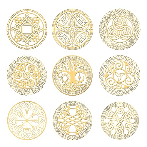 OLYCRAFT 9 Stück 4x4cm Keltische Symbol Aufkleber Kreuzknoten Aufkleber Selbstklebende Goldene Metallaufkleber Dreifach Spiralförmige Metallaufkleber Für Sammelalben DIY Basteln Telefondekoration von OLYCRAFT