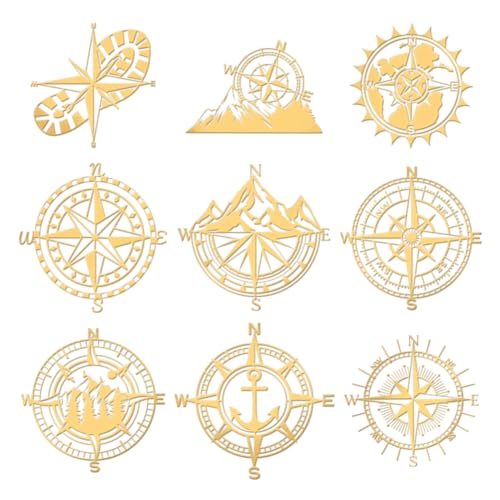 OLYCRAFT 9 Stück 4x4cm Kompass Themenaufkleber Bergkompass Aufkleber Selbstklebende Goldene Metallaufkleber Schuhabdruck Metallaufkleber Für Sammelalben DIY Handwerk Telefondekoration von OLYCRAFT