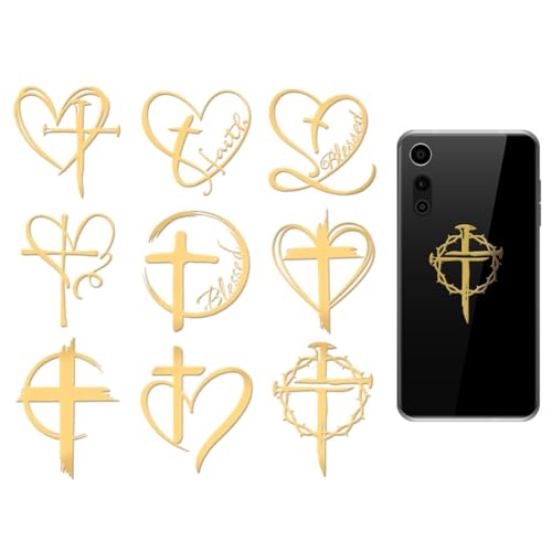 OLYCRAFT 9 Stück 4x4cm Liebes Metallaufkleber Kreuz Metall Goldaufkleber Herzform Selbstklebende Bildaufkleber Selbstklebende Goldaufkleber Dekorationsaufkleber Für Sammelalben Telefon von OLYCRAFT