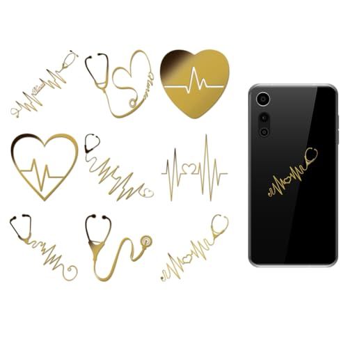 OLYCRAFT 9 Stück 4x4cm Metallaufkleber Mit Herzmuster Herzschlag Selbstklebende Goldene Aufkleber Krankenschwester Thema Metall Gold Aufkleber Für Sammelalben DIY Harzhandwerk Telefondekor von OLYCRAFT
