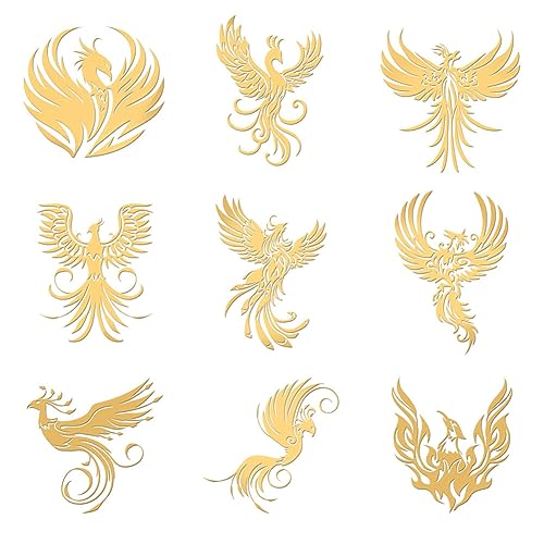 OLYCRAFT 9 Stück 4x4cm Phönix Themen Aufkleber Feuer Phoenix Stempelaufkleber Selbstklebende Goldene Metallaufkleber Feuriger Phönix Metallaufkleber Für Sammelalben DIY Basteln Telefondekoration von OLYCRAFT