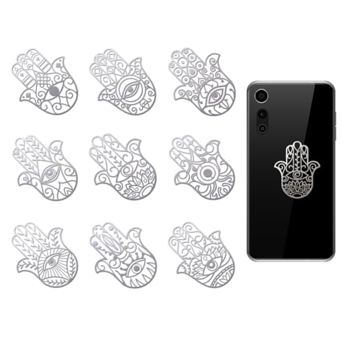 OLYCRAFT 9 Stück 4x4cm Silberne Metallaufkleber Mit Hamsa Hand Muster Metallaufkleber Selbstklebende Aufkleber Hamsa Hand Epoxidaufkleber Metallaufkleber Für DIY Scrapbooks Epoxidharz Dekoration von OLYCRAFT