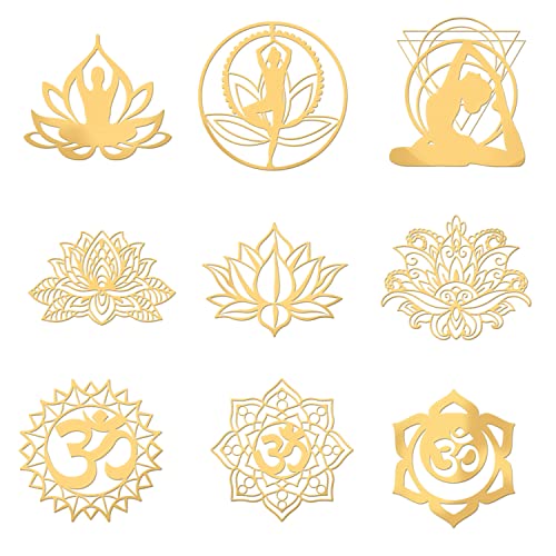 OLYCRAFT 9 Stück Om Mandala Chakra Aufkleber Energieturm Orgonit Aufkleber Yoga Lotus Metall Aufkleber Goldene Aufkleber Selbstklebende Aufkleber Für Scrapbooking Telefon Wasserflasche Dekor - 4x4cm von OLYCRAFT