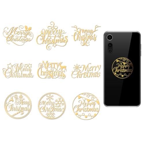 OLYCRAFT 9 Stück Goldene Metallaufkleber 4x4cm „Frohe Weihnachten“ Selbstklebender Bildaufkleber Scrapbook Rand Metallaufkleber Goldfarben Gemusterter Aufkleber Für DIY Scrapbooks von OLYCRAFT
