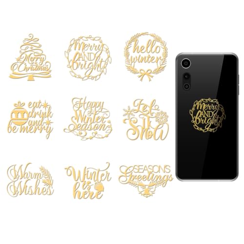 OLYCRAFT 9 Stück Goldene Metallaufkleber 4x4cm „Happy Winter“ Selbstklebender Bildaufkleber „Merry Christmas“ Scrapbook Rand Metallaufkleber Gold Merry Decal Für DIY Scrapbooks Telefondekor von OLYCRAFT