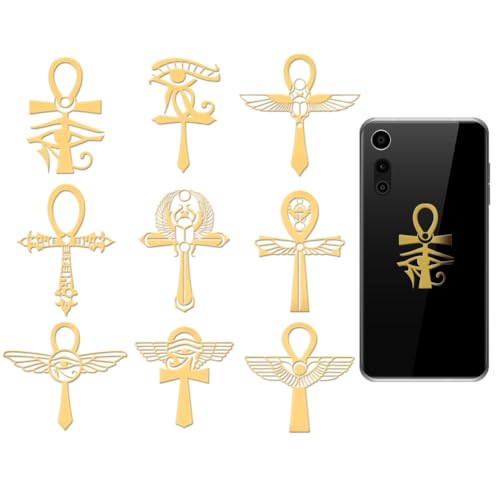OLYCRAFT 9 Stück Goldene Metallaufkleber 4x4cm Ägyptisches Muster Goldener Aufkleber Gekreuzte Augen Selbstklebende Aufkleber Goldenes Ankh Ägypten Bastelaufkleber Für DIY Sammelalben Epoxidharz von OLYCRAFT
