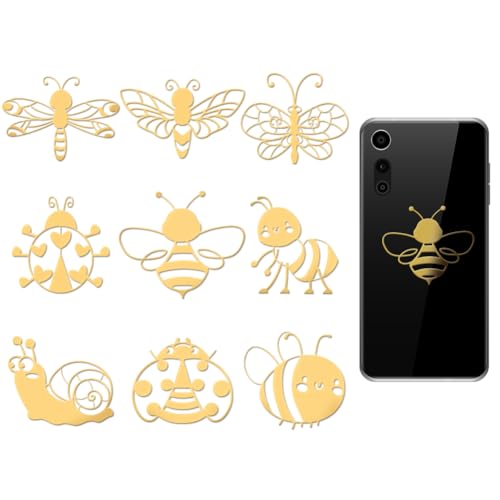 OLYCRAFT 9 Stück Goldene Metallaufkleber 4x4cm Insekten Metallaufkleber Bienen Schnecken Selbstklebende Aufkleber Schmetterlings Epoxidaufkleber Metallaufkleber Für DIY Scrapbooks von OLYCRAFT