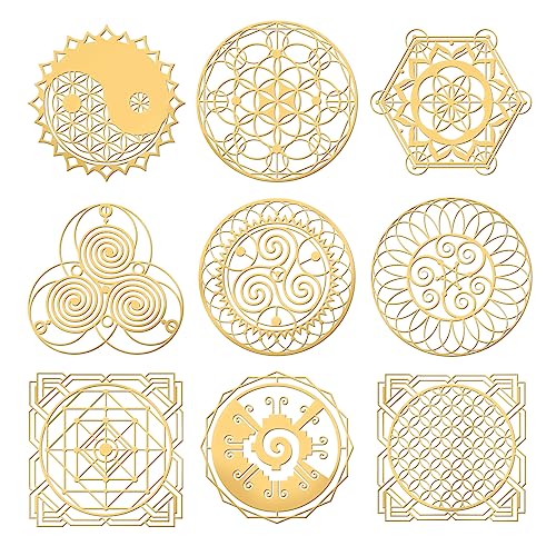 OLYCRAFT 9 Stück Heilige Geometrie Aufkleber Religionsthema Abziehbilder Aufkleber Geometrisches Muster Goldene Metallaufkleber Metallharzfüller Für Harzhandwerk Telefondekorationen - 4x4 cm von OLYCRAFT