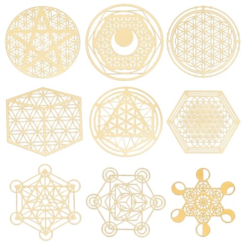 OLYCRAFT 9 Stück Heilige Geometrie Kupfer Aufkleber Blume Des Lebens Aufkleber Energieturm Material Für DIY Sammelalben Resin Crafts Telefon- Und Wasserflaschen Dekorationen - 40x40mm von OLYCRAFT