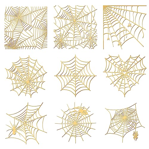 OLYCRAFT 9 Stück Spinnennetz Muster Aufkleber Selbstklebende Goldene Aufkleber Halloween Thema Metallaufkleber Dekorativ Aufkleber Für DIY Sammelalben Kunsthandwerk Telefondekorationen - 9 Stile von OLYCRAFT
