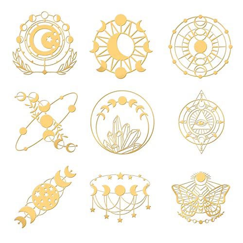 OLYCRAFT 9 Stück Moon Thema Selbstklebende Goldene Aufkleber Metallaufkleber Goldene Epoxidaufkleber für Sammelalben DIY Harz Handwerk Telefon Und Wasserflasche Dekoration - 4 x 4 cm von OLYCRAFT