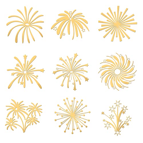 OLYCRAFT 9 Stück selbstklebende goldene Messing Aufkleber Metall Aufkleber Feuerwerk Muster Kunstharz Epoxid Aufkleber für Scrapbooking Telefon und Wasserflaschendekoration - 4 x 4 cm von OLYCRAFT