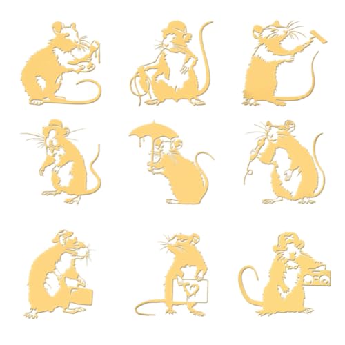 OLYCRAFT 9 stücke 4x4cm Banksy Thema Aufkleber Maus Regenschirm Liebe Selbst Klebe Gold Aufkleber Aufkleber Metall Gold Für Scrapbooks DIY Harzbasteleien Telefon Wasserflasche Dekor von OLYCRAFT