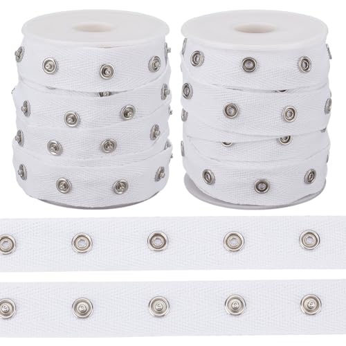 OLYCRAFT 9.1 m 2 Rollen Weißes Druckknopfband Zum Nähen 2cm Breites Druckknopfband Baumwollhandwerk Metalldruckknopfband Zierdruckknöpfe Zum Nähen Verschlussknopf Köperband Bänder von OLYCRAFT