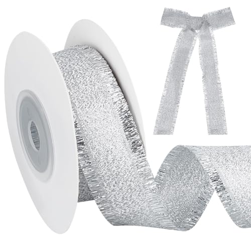 OLYCRAFT 9.1 m Silbernes Polyesterband Mit Fransenkante 22 mm Breites Schimmerndes Polyesterband Handgefertigte Stoffbänder Zum Verpacken von Geschenken Blumensträußen Krawattendekor DIY-Basteln OLYCRAFT 9.1 m Silbernes Polyesterband Mit Fransenkante 22 mm Breites Schimmerndes Polyesterband Handgefertigte Stoffbänder Zum Verpacken von Geschenken Blumensträußen Krawattendekor DIY-Basteln von OLYCRAFT