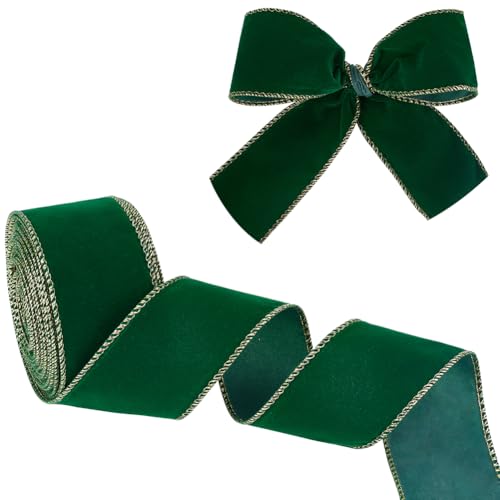 OLYCRAFT 9.14 m Samtband 59~64mm Breit Samtstoffband Besatz Einseitig Samtband Mit Draht Satin Samtband Mit Goldrand Zum Verpacken von Geschenken Blumenstrauß Dekoration – Dunkelgrün OLYCRAFT 9.14 m Samtband 59~64mm Breit Samtstoffband Besatz Einseitig Samtband Mit Draht Satin Samtband Mit Goldrand Zum Verpacken von Geschenken Blumenstrauß Dekoration – Dunkelgrün von OLYCRAFT