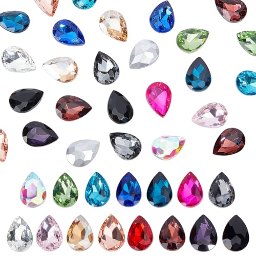 OLYCRAFT 90 Stück Glass Point Back Strass Cabochons 14x10mm Teardrop Facettiertes Harz Strass Edelsteine Für Die Schmuckherstellung, Nail Arts, Telefondekoration Und Basteln - 15 Farben von OLYCRAFT