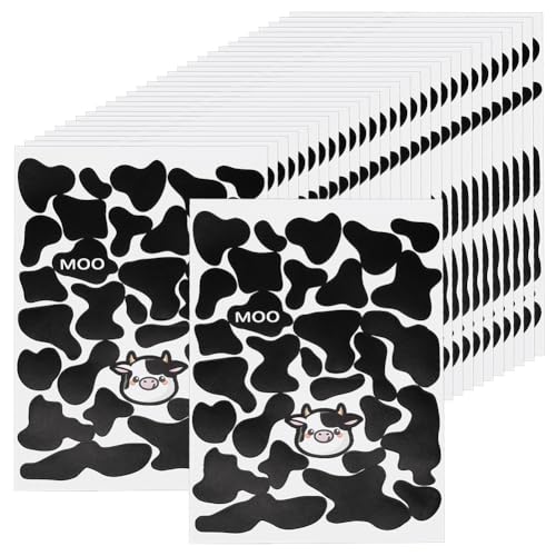 OLYCRAFT 900 Stück/30 Blatt Kuh Druck Aufkleber Selbstklebende Kuh Muster Aufkleber Abnehmbare Wasserdichte Schwarze Punkt Aufkleber Kuh Patches Tier DIY Aufkleber Für Wasserflaschen Scrapbooking von OLYCRAFT