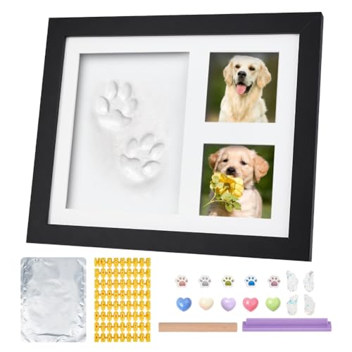 OLYCRAFT Andenkenset Mit Pfotenabdruck von Hund Oder Katze Schwarzes 28x23x1.9cm Tonmuster Holz Bilderrahmen Pfotenabdruckset Andenken Große Tonfläche Mit Anpassungswerkzeug Für Tierliebhaber Zubehör von OLYCRAFT