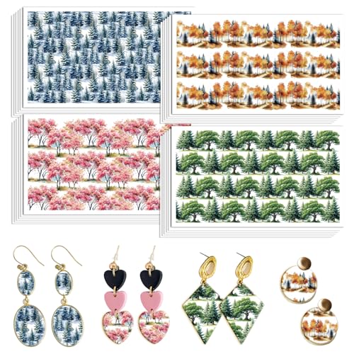 OLYCRAFT Baum Transferpapier 4 Design 24 Stück Transferpapier Für Polymer Kiefernwald Kirschbaum Polymer Ton Transferblätter Baumthema Kleines Transferpapier Für Ton Ohrringe Schmuckherstellung von OLYCRAFT