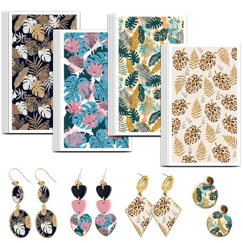 OLYCRAFT Blatt Ton Transferpapier 4 Design 24 Stück Transferpapier Für Polymer Ton Transferblätter Aus Polymer Ton Mit Tropischen Blättern Palmwedel Transferpapier Zur Schmuckherstellung von OLYCRAFT