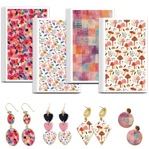 OLYCRAFT Blumen Transferpapier 4 Design 24 Stück Pilze Polymer Ton Transferblätter Gitter Transferpapier Kleine Transferpapiere Tropische Blumen Kleine Transferpapiere Für Ton Ohrringe von OLYCRAFT