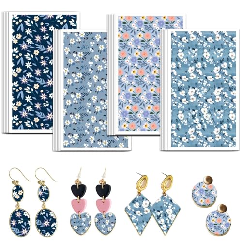 OLYCRAFT Blumen Transferpapier 4 Design 24 Stück Transferpapier Für Blauen Hintergrund Blumen Transferblätter Aus Polymer Ton Gänseblümchen Transferpapier Kleine Keramik Aufkleber Für Ohrringe von OLYCRAFT