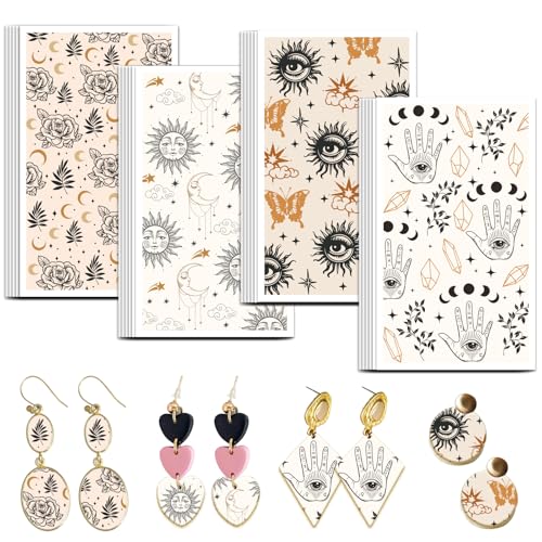 OLYCRAFT Bohemia Clay Transferpapier 4 Design 24 Stück Transferpapier Für Polymer Clay Sonne Mond Transferblätter Aus Polymer Ton Transferpapier Mit Schmetterlings Und Blumenmotiv von OLYCRAFT