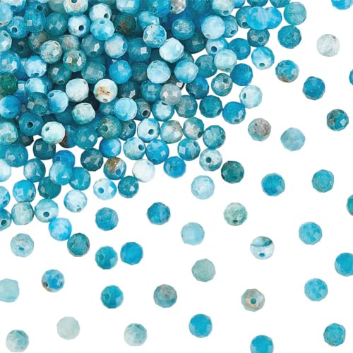 OLYCRAFT ca. 226 Stück natürliche Apatit-Perlen, rund, facettiert, 3 mm, blaue Apatit-Perlen, blaue Edelsteinperlen mit Loch, runde lose Perlen für Schmuckherstellung von OLYCRAFT