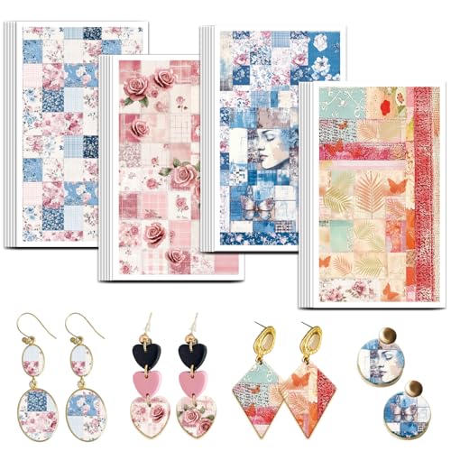 OLYCRAFT Collage Stoff Ton Transferpapier 4 Design 24 Stück Transferpapier Für Polymer Collage Rosen Polymer Ton Transferblätter Collage Thema Kleines Transferpapier Für Ton Ohrringe von OLYCRAFT