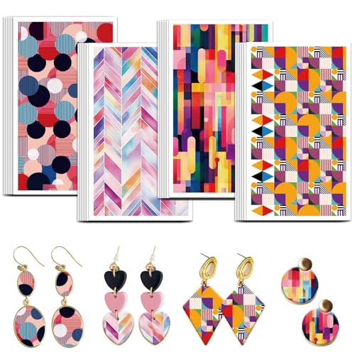 OLYCRAFT Farbiges Geometrie Transferpapier 4 Design 24 Stück Transferpapier Für Farbmosaik Polymer Ton Transferblätter Geometrie Mosaik Transferpapier Kleine Keramik Aufkleber Für Ohrringe von OLYCRAFT