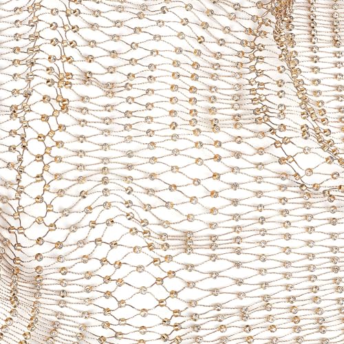 OLYCRAFT Goldfarbener Netzstoff Mit Glänzendem 35 cm X 1.8 m Strassstoff Dehnbarer Netzstoff Fischnetz Diamantstoff Netzband Zuschneidbar Für Die Herstellung von Kleidung Taschen Party-Dekor von OLYCRAFT