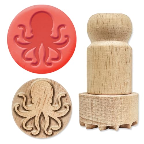 OLYCRAFT Holzstempel 2.5cm Runder Stempel Mit Oktopus Motiv Runde Töpferstempel Kleiner Stempel Holz Tonstempel Ozeane Holzstempel Runder Holzstempel Für Kartengestaltung Basteln Briefe Tagebücher von OLYCRAFT