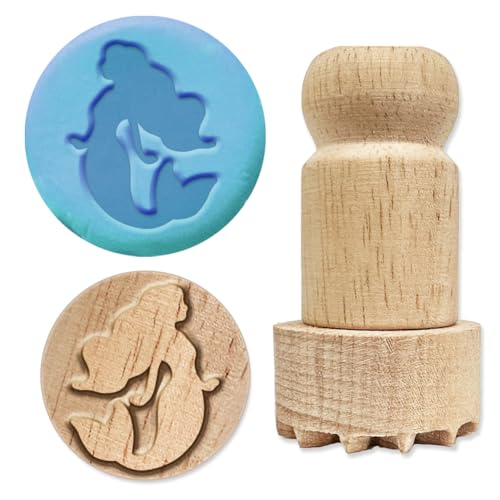 OLYCRAFT Holzstempel Mit Griff 4.5x2.5cm Meerjungfrauenmuster Holzgriff Töpferwerkzeuge Stempel Holz Tonstempel Natürlicher Runder Holzstempel Kleiner Mini Stempel Für Die Herstellung von Tonkarten von OLYCRAFT