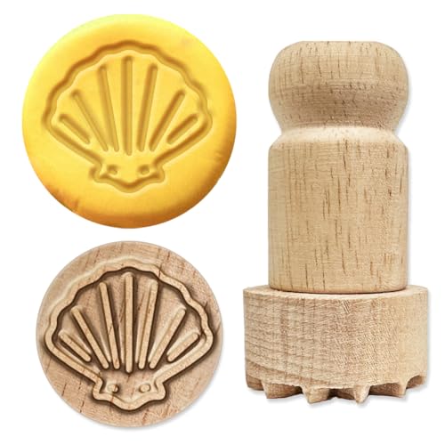 OLYCRAFT Holzstempel Mit Griff 4.5x2.5cm Muschelmuster Holzstempel Für Ton Holzgriff Töpferwerkzeuge Stempel Natürlicher Runder Holzstempel Kleiner Ministempel Für Die Herstellung von Tonkarten von OLYCRAFT