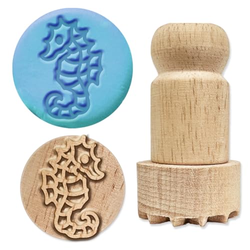 OLYCRAFT Holzstempel Mit Griff 4.5x2.5cm Seepferdchen Runder Stempel Holz Tonstempel Runder Holzstempel Runde Töpferstempel Kleiner Stempel Für Kartengestaltung DIY Bastelarbeiten Brieftagebuch von OLYCRAFT
