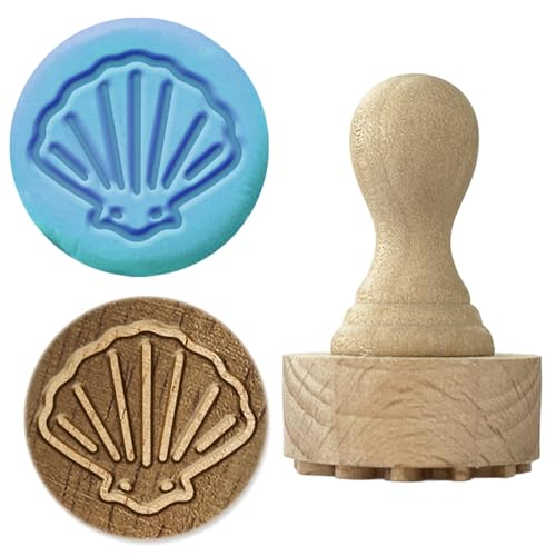 OLYCRAFT Holzstempel mit Griff, 4,6 x 2,5 cm, Muschelmuster, Holzstempel, Holzgriff, Töpferwerkzeuge, Stempel, natürlich, rund, Holzstempel für Ton, Kartenherstellung und Scrapbooking von OLYCRAFT