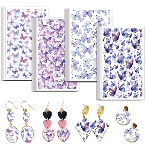OLYCRAFT Lila Schmetterling Ton Transferpapier 4 Design 24 Stück Transferpapier Für Polymer Schmetterling Polymer Ton Transferblätter Insektenmotiv Kleines Transferpapier Für Ton Ohrringe von OLYCRAFT