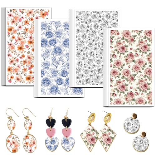 OLYCRAFT Line Rose Ton Transferpapier 4 Design 24 Teiliges Transferpapier Für Polymer Rosa Rose Polymer Ton Transferblätter Blaues Blumenmuster Kleines Transferpapier Für Ton Ohrringe von OLYCRAFT