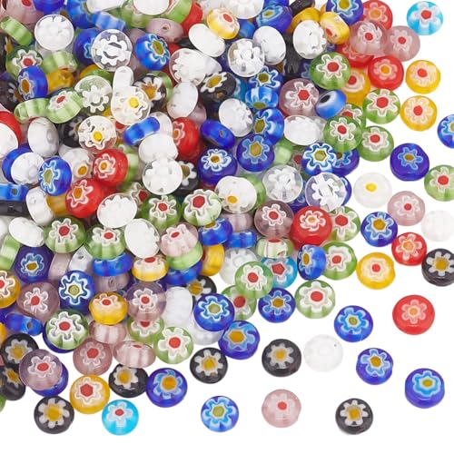 OLYCRAFT Millefiori Glasperlen, flach, rund, Blume, handgefertigt, Millefiori, Glasperlen, Abstandshalter für Schmuckherstellung, Basteln, 325 Stück/5 Stränge OLYCRAFT Millefiori Glasperlen, flach, rund, Blume, handgefertigt, Millefiori, Glasperlen, Abstandshalter für Schmuckherstellung, Basteln, 325 Stück/5 Stränge von OLYCRAFT