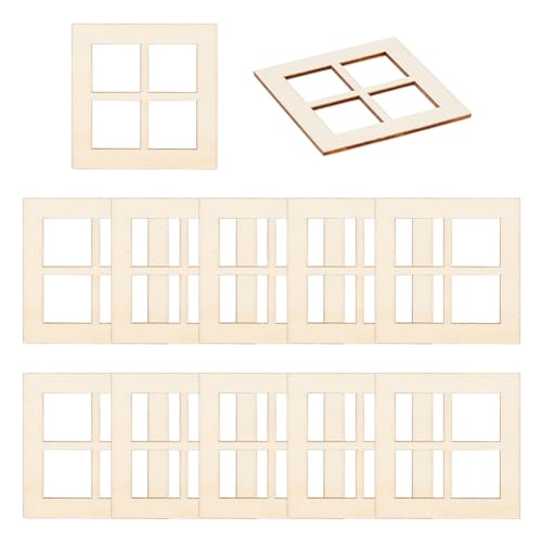 OLYCRAFT Mini-Fensterrahmen aus Holz, quadratisch, Mini-Fensterrahmen, Gartenornamente, Mini-Möbel, Fensterrahmen für Miniaturhäuser, Dekoration, Möbelzubehör, 7,1 x 7,1 cm, 20 Stück von OLYCRAFT