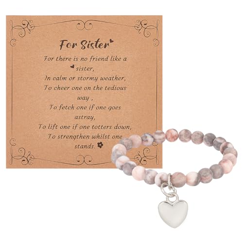 OLYCRAFT Naturstein Armbänder Mit Silbernem Herz Anhänger Schwester Armbänder Mit Karte Natürliche Runde Perlen Stretch Armband Edelstein Schwester Geschenke Für Beste Freundin Bestie - Rosa OLYCRAFT Naturstein Armbänder Mit Silbernem Herz Anhänger Schwester Armbänder Mit Karte Natürliche Runde Perlen Stretch Armband Edelstein Schwester Geschenke Für Beste Freundin Bestie - Rosa von OLYCRAFT