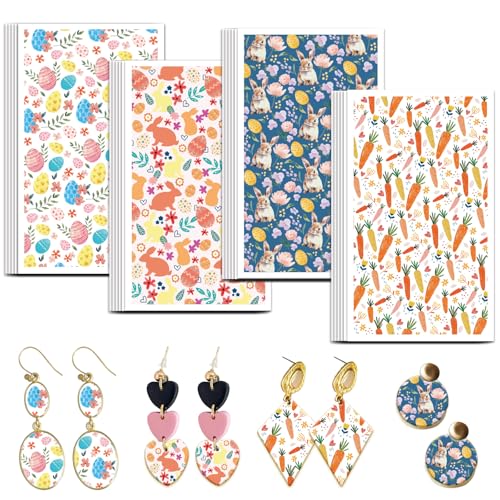 OLYCRAFT Osterei Transferpapier 4 Design 24 Stück Auferstandener Hase Transferblätter Für Polymer Ton Karotten Transferpapier Für Polymer Kleines Transferpapier Für Ton Ohrringe Schmuckherstellung von OLYCRAFT