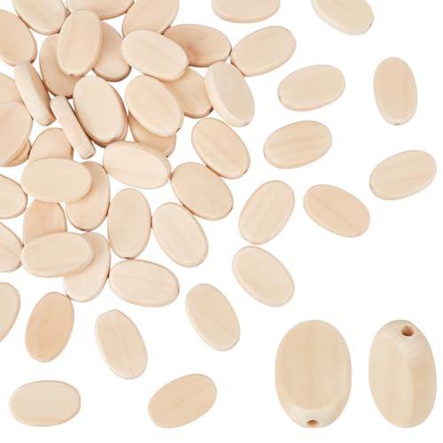 OLYCRAFT Ovale flache Holzperlen, natürliche, unlackierte Holzperlen, 2,8 x 1,8 cm, ovale Holzperlen, oval, flach geformt, lose Abstandshalter, Perlen für Schmuckherstellung, DIY, Handarbeit von OLYCRAFT